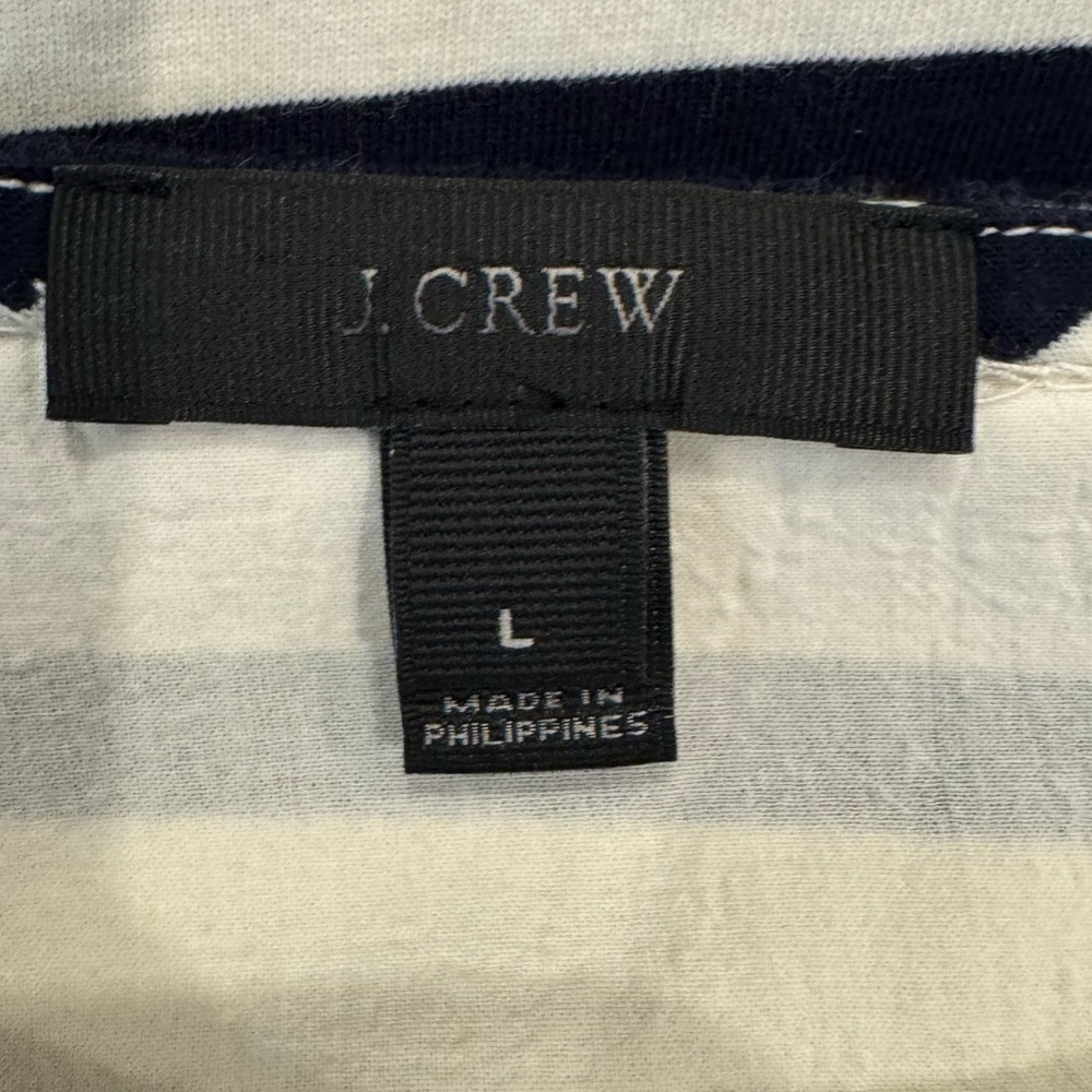 J. Crew Ruffle Sleeves Top Black Cream Stripes Short Sleeves Cotton Large French - Picture 8 of 10
